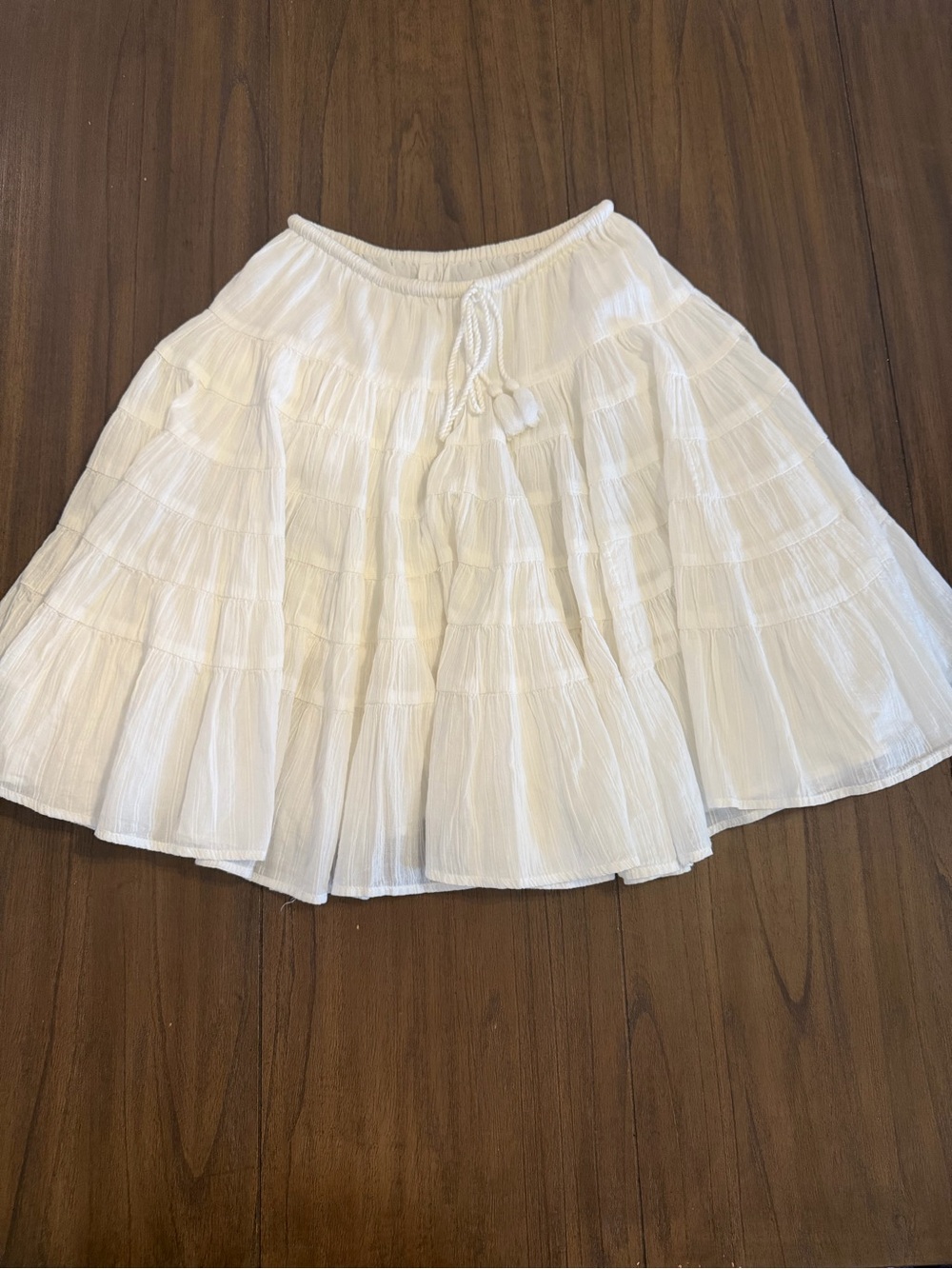 Free People White Tiered Circle Skirt with Drawstring